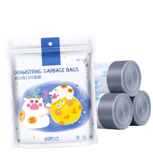 Healeved 69-count High Tenacity Drawstring Garbage Bags Thickened Portable Trash Bags for Kitchen and Home Use Fits Trash Cans to 37cm Diameter