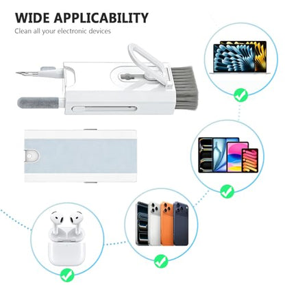 TENOC 8 in 1 Multi Function Cleaning Kit, Keyboard Cleaner for Laptop Phone Earbuds, Portable Electronic Cleaning Tool with Brush Keycap Puller Cloth for Office Home, White