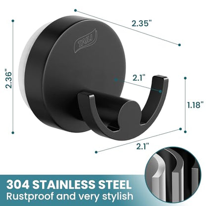 TAILI 304 Stainless Steel Bathroom Suction Hooks for Towel, Bathrobe, Loofah, Patented Strong Suction Cup Holder, No Damage Hanging Glass Shower Wall Hook, Double-Hook Sleek Design, 2 Pack, Black - color: Sleek Double-Hook, Black
