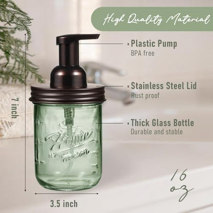 SheeChung Mason Jar Foaming Soap Dispenser, Stainless Steel Lid, BPA Free Pump, Green Glass Foam Hand Soap Dispenser, 16 Oz Refillable Liquid Foam Dispenser Bottle for Bathroom Kitchen-Bronze, 2 Pack - color: Wide Mouth, Bronze-2 Pack