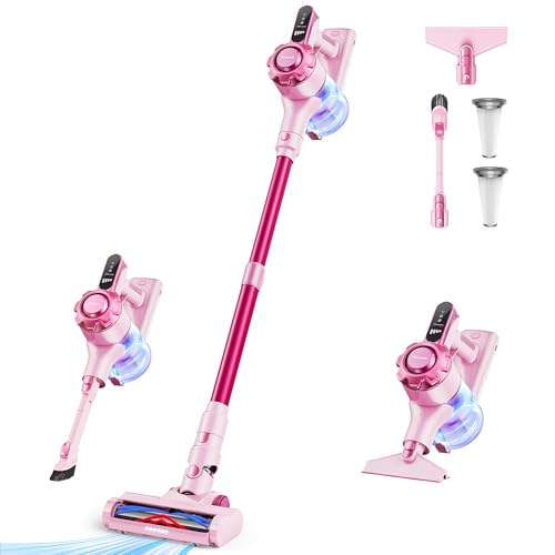Trucozie Cordless Vacuum Cleaner, 8-in-1 Lightweight Stick Vacuum with 45mins Runtime, Powerful Suction, Vacuum Cleaners for Home, Hardwood Floors, Carpet, Pet Hair, Pink - color: Pink