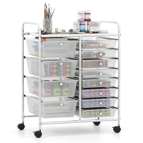 Giantex 12 Drawer Rolling Cart with Drawers, Storage Organizer Cart for Classroom Office School Teacher, Mobile Drawer Cart for Tools, Crafts, Small Printer, Clear - color: Clear, size: 12 Drawer-25"x14.5"x29.5"