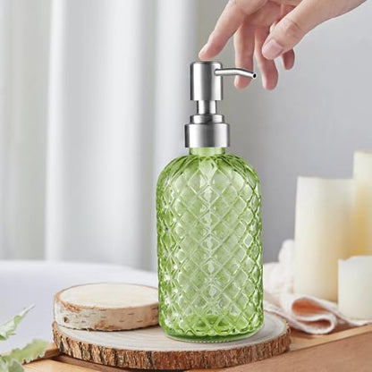 Kaishun 14 OZ Refillable Glass Soap Dispenser for Hand Soap & Lotion, Green - color: Green