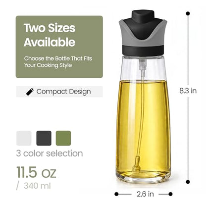 DWËLLZA KITCHEN Olive Oil Dispenser for Kitchen 2-in-1 Pour and Spray | 11.5 oz / 340 ml | Glass Olive Oil Sprayer for Cooking, Airfryer, Salad & BBQ | Set of 2 Bottles, Black - color: Black