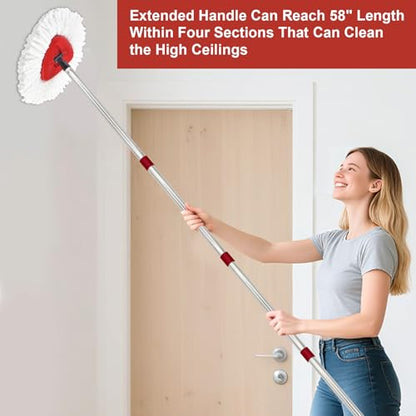 4 Section Stainless Spin Mop Replacement Handle for O Cedar Spin Mop Handle for Ocedar Spin Mop Handles Adjustable 30" to 58" Mop Stick Pole to Various Floor Clean, Universal Screw Joint (No Mop Head)