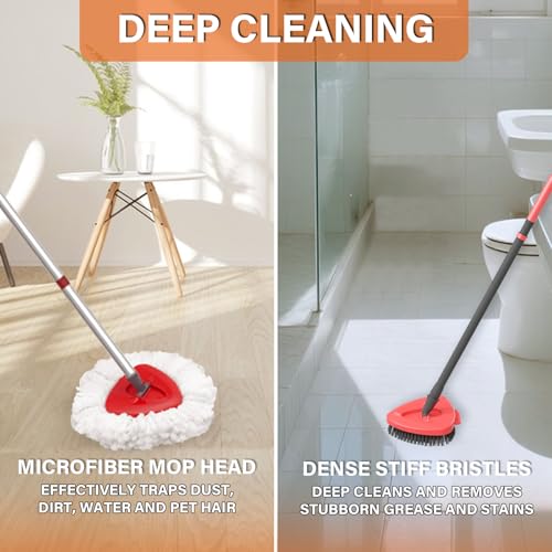 Fatmass 5 Pack Spin Mop Replacement for O Cedar EasyWring 1-Tank System,Include 4 Mop Replace Heads + 1 Upgrade Scrubber Brush, 100% Microfiber Mop Refills Deep Cleaning Machine Washable - color: White (4 Mop Heads+1 Brush)