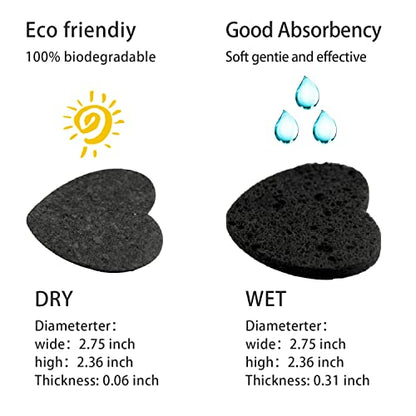 100-Count Compressed Facial Sponges for Estheticians Heart Shape Natural Cellulose Sponge Professional Cosmetic Spa Sponges for Face Cleansing, Massage, Pore Exfoliating, Mask, Makeup Removal, Black - color: 100- Pack Black