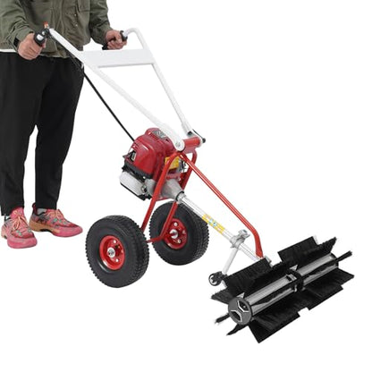 Handheld Gas Broom Sweeper 31CC 2.3HP 4 Stroke Handheld Power Sweeper Outdoor Snow Sweeping Broom for Driveway Turf Grass Snow Lawn Sweeper