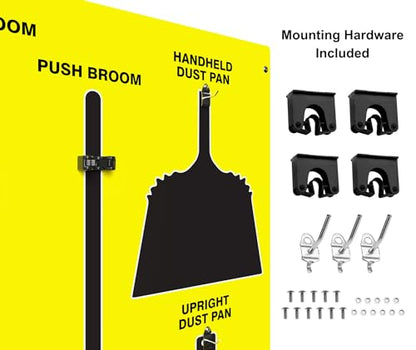 Clean & Sweep 5S Shadow Board/Wall Mount Broom Holder, 68" x 30" Board, 5S Cleaning Station - Board Only, Tools Sold Separately, Made in The USA by AccuformNMC, Yellow/Black, PSB114YLBK - color: Yellow/Black