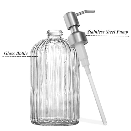 14Oz Clear Soap Dispenser Bathroom, Glass Hand Soap Dispensers with Stainless Steel Pump, Refillable Dish Soap Dispenser for Kitchen, Countertop Soap Dispensers - color: Clear Vertical