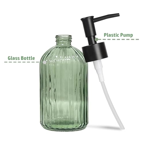 14 Oz Black Pump Glass Soap Dispenser, Green Stripe Countertop Refillable Liquid Bottle Hand Dish Lotion Dispenser with Plastic Pump, for Kitchen, Bathroom - color: Green