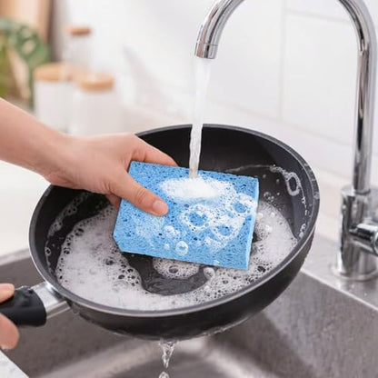 Extra Large Dish Sponges Kitchen for Cleaning, Natural Cellulose Sponges Reusable and Biodegradable, Non Scratch Sponge for Dishes Household Use (3-Pack) - color: Yellow / White / Blue
