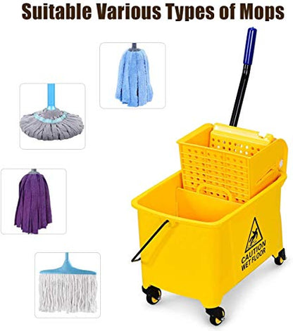 Nightcore Commercial Mop Bucket and Side Press Cleaning Wringer Portable Trolley On Wheels,All-in-one Tandem Floor Cleaning,Wavebrake. Ideal for Household,Commercial (21 Quart) - size: 21 Quart