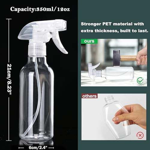 Spray Bottles 12oz Plastic Spray Bottle for Hair Mist/Stream Heavy Duty Empty Spray Bottles for Cleaning Solutions, Plants (12oz-Clear) - color: 12oz-Clear