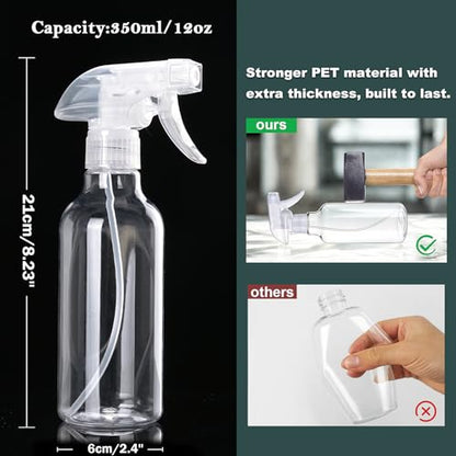 Spray Bottles Plastic Spray Bottle for Hair Mist/Stream Heavy Duty Empty Spray Bottles for Cleaning Solutions, Plants, Cooking (12oz-Clear+nozzle) - color: 12oz-Clear+nozzle