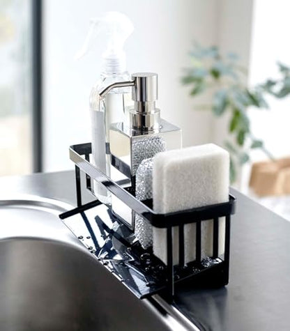 Yamazaki Home Tower Self-Draining Sponge and Soap Bottle Rack, Kitchen Sink Organizer Metal Holder with Removable Tray - Steel - color: Black