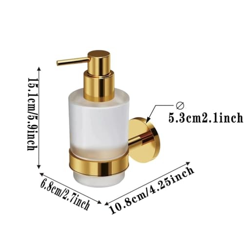 Soap Dispenser, Zinc Alloy + Frosted Glass Soap Dispenser Set with Pump,Wall Mounted Bath Accessories for Bathroom and Kitchen,Gold - color: Gold
