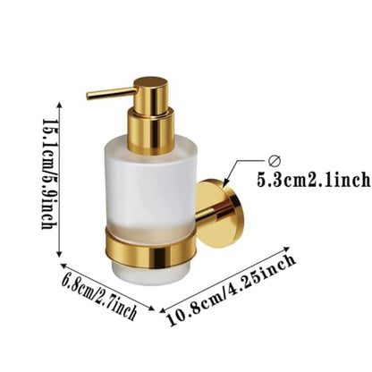 Soap Dispenser, Zinc Alloy + Frosted Glass Soap Dispenser Set with Pump,Wall Mounted Bath Accessories for Bathroom and Kitchen,Gold - color: Gold