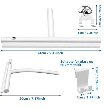 9 Inch All-Purpose Silicone Squeegee Scrubber with Suction & Hook, Streak-Free Glass Wiper for Shower Doors, Tile Walls, Windows, Mirrors & Household Cleaning (White) - size: Round Head-9 inch（White）