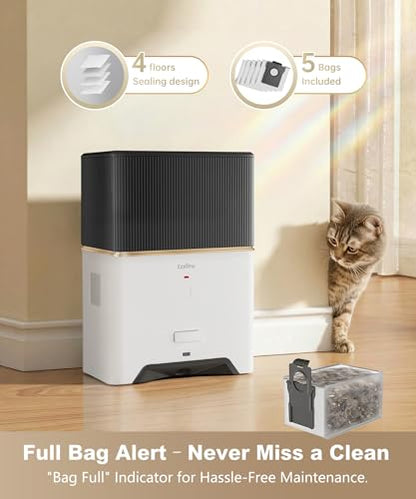 Touchless Vacuum Automatic Dustpan, Bagged Design with Replaceable Dust Bags, Up to 3-Month No Cleaning, 26,000Pa Powerful Suction, One-Touch Auto & Manual Mode for Pet Hair Kitchen & Salon - color: White