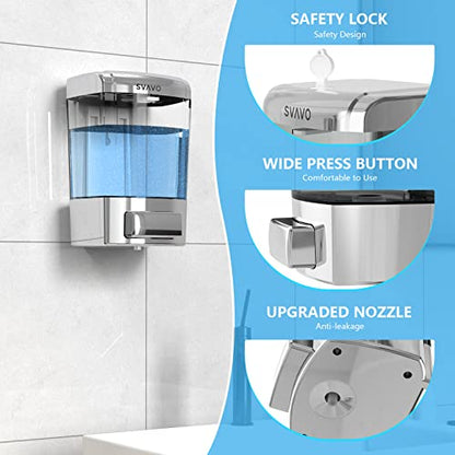 SVAVO Wall Mounted Soap Dispenser Kitchen Bathroom Manual Soap Dispenser Refillable Hand soap Dispenser for Liquid Contianers Shampoo Gel Chamber for Household Commerical 23.7oz (700ml) ABS - color: Chrome&clarity