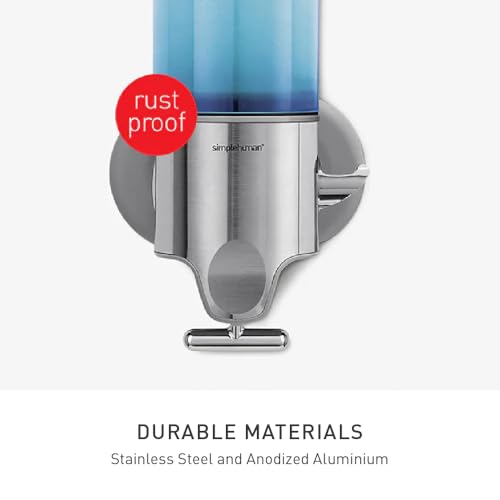 simplehuman Single Wall Mount Pump, Hotel-Grade Refillable Shower Soap Dispenser, Ergonomic T-Bar Lever, No-Drill Adhesive Install, for Bathrooms, Hotels, and Airbnbs, Stainless Steel - size: Single