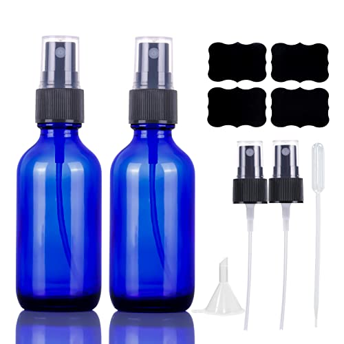 LUFEVRM 2oz Blue Glass Spray Bottles,Empty Small Perfume Travel Refillable Reusable Fine Mister Spray Bottle for Hair,Cleaning Solutions,Aromatherapy and Essential Oil with Extra Nozzle(2 Pack) - color: Blue, size: 2 pack