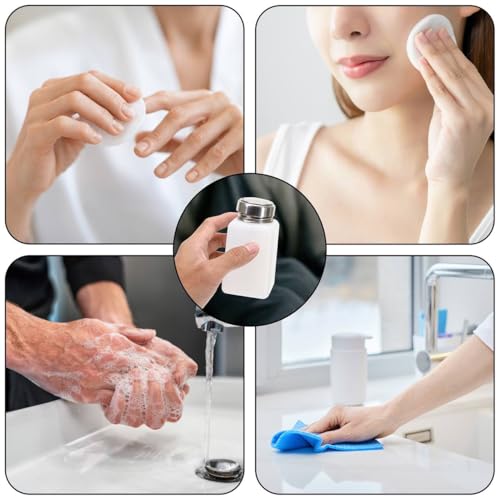 2PCS 200ml (6.8oz) No-Touch Push Down Solvent Dispensers – White Stainless Steel Lid Bottle for Isopropyl Alcohol, Rubbing Alcohol, Acetone, Methanol – Anti-Reflux Pump Container for Solder Flux
