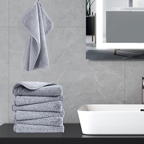 POLYTE Premium Lint Free Microfiber Washcloth Face Towel, 13 x 13 in, Set of 6 (Gray) - color: Gray