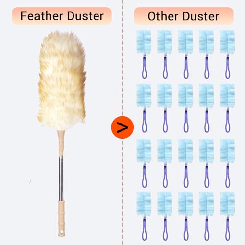 Cedenoo Lambswool Duster Extendable 22–55 Inch Natural Wool Duster with Flexible Head for Ceilings Furniture Blinds Electronics Washable Reusable - color: Yellow
