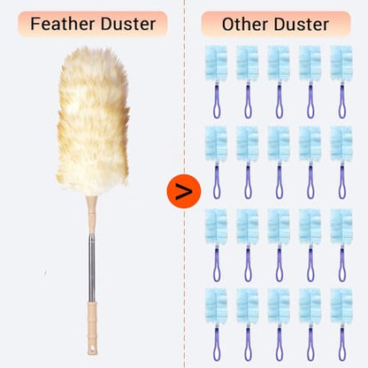 Cedenoo Lambswool Duster Extendable 22–55 Inch Natural Wool Duster with Flexible Head for Ceilings Furniture Blinds Electronics Washable Reusable - color: Yellow