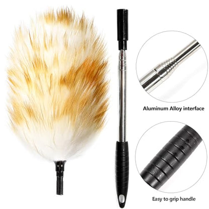 Extendable Lambswool Duster 82inch with Aluminium Alloy Handle, Natural Long Feather Duster for Cleaning Fans, Ceiling, Bookshelevs, for Home&Office
