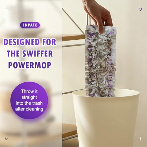 Pure Realm 18 Count Disposable mop Pads Refills for Swiffer PowerMop Multi-Surface Mop and PowerMop Wood Mop, Replacement Pads Use for Floor Cleaning - color: Purple 18 Mop Pads