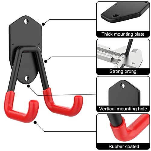 WALMANN 12 PCS Garage Storage System Hooks, Wall Mount Heavy Duty Rubber Coated Utility Hooks for Garden Tools, Ladders, Cords, Folding Chairs, Weed Eaters, Shovels and Rakes
