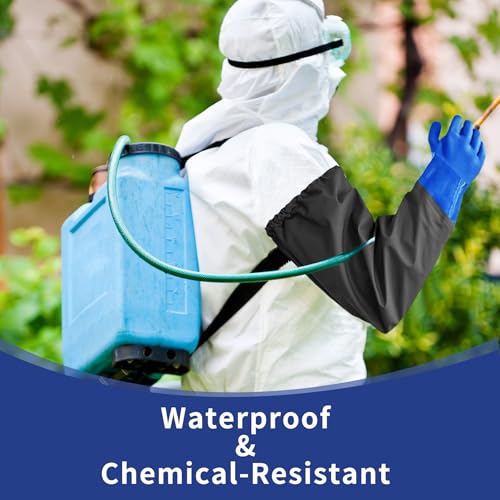 2Pair PVC Chemical Resistant Long Rubber Gloves Elbow Length,Heavy Duty Waterproof Gloves For Dishwashing Cleaning Chemical Pool Pond Acid Work, 25 Inches, Large-(Blue)