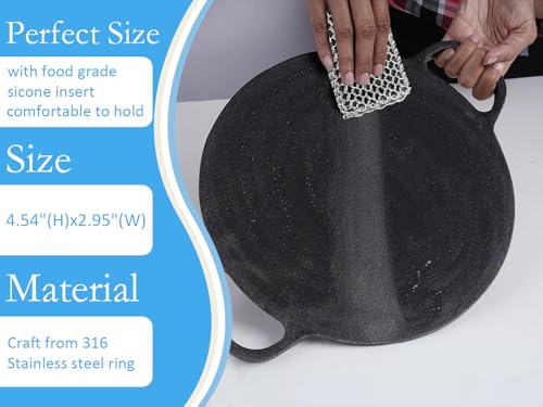 Herda Chain Mail Cast Iron Cleaner Scrubber,316 Chainmail Pan Scrubber Metal Cleaning Brush, Pad, Sponge Scraper to Clean Skillet,Dutch Oven, Wok,Grill Griddle,Chain Link Scrub Brush Pot Care Kit - color: Charcoal Grey