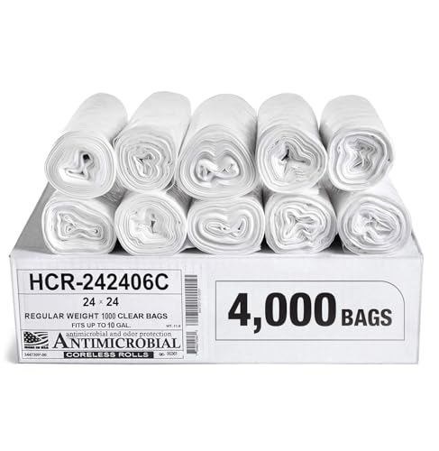 Aluf Plastics High Density Trash Bags, 10 Gallon, 4000 Count, 6 Micron (eq), 24" x 24", Clear, for Bathroom, Office, Industrial, Commercial, Janitorial, Municipal, Recycling - color: Clear, style: 7-10 Gal, 6 Micron Equiv, 4,000 Count