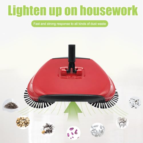Carpet Sweeper 360° Rotation Manual Floor Sweeper with PET Broom Brush Robust Lightweight Hand for Home Office Low Carpets Rugs Undercoat Carpets, Red