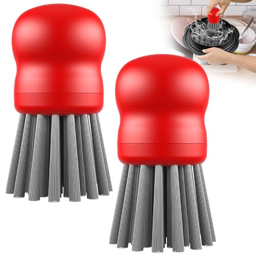 Mini Dish Brush for Cleaning Chicken Shredder, Palm Brush Dish Scrubber with Ergonomic Grip, Kitchen Brush for Washing Dishes, Pans, Pots, Sink (2, Red) - color: Red