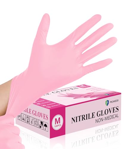 PROMEDIX P Nitrile Disposable Gloves,4mil-100 Count,Gloves Disposable Latex Free,Powder Free for Cooking,Household,Food safe - size: Medium, style: Pink of 100