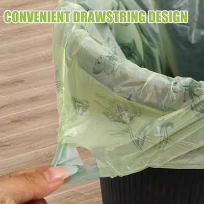 300 Count No-Tear Large Trash Bags Drawstring - Extra Thick Green Large Garbage Bags Unscented Strong Plastic Waste Basket Liners for Kitchen Car Office (45x45cm)
