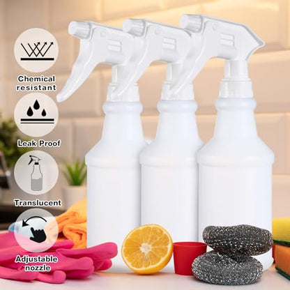 Yinder 18 Pcs 16 Oz Plastic Spray Bottle Bulk Empty Refillable Spray Bottles for Cleaning Solution Leak Proof Water Sprayer with Adjustable Nozzle Mist/Stream Mode(White) - color: White