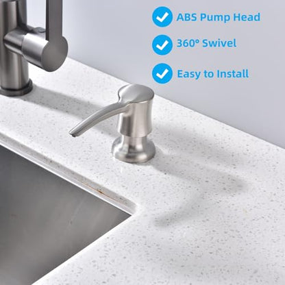 Soap Dispenser for Kitchen Sink, Built in Sink Soap Dispenser Brushed Nickel ABS Pump Head with 11 Ounce Soap Bottle - color: Brushed Nickel