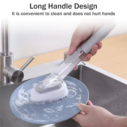 Soap Dispensing Dish Brush with Holder, Kitchen Pot Pan Scrub Brush Set with Replaceable Brush Head, Sink Cleaning Brush with Storage Tray (3-piece Brush Head Set) - color: 3-piece Brush Head Set