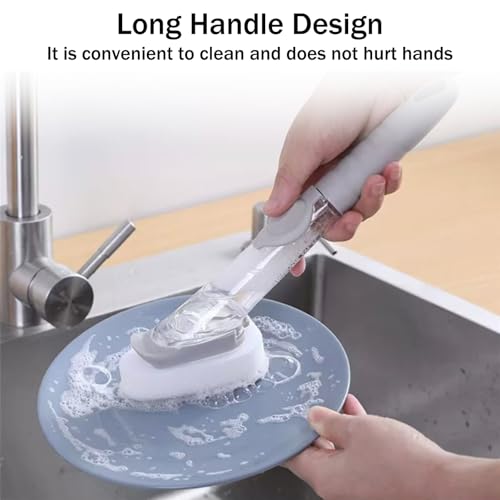 Soap Dispensing Dish Brush with Holder, Kitchen Pot Pan Scrub Brush Set with Replaceable Brush Head, Sink Cleaning Brush with Storage Tray (3-Piece Set Sponge Head) - color: 3-piece Set Sponge Head