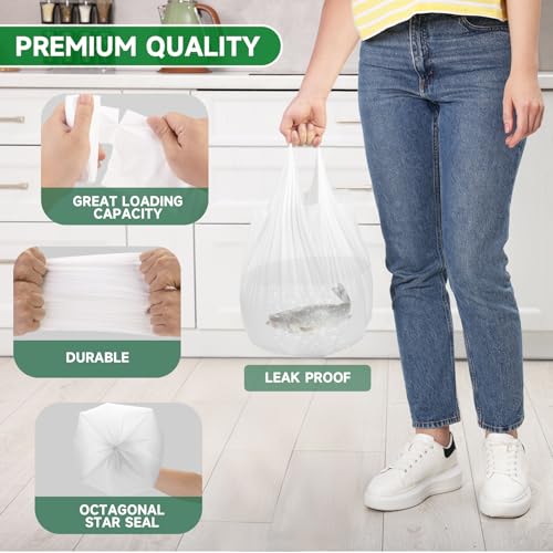 4 Gallon Biodegradable Trash Bags With-Handles - White 4 Gal Small Garbage Bags For Bathroom Can 100 Count 15 Liter Compostable Mini Waste Basket Liners Kitchen Office Car Strong Chenyucheng - style: 4 gallon White 100