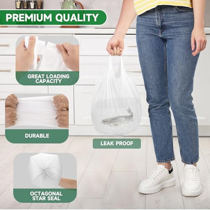 3 Gallon White Trash Bag With-Handles - Small Garbage Bags For Bathroom Can Unscented 100 Count Compostable Biodegradable Mini Tiny Waste Basket Liners For Kitchen Office Car Chenyucheng - style: 3 gallon White 100
