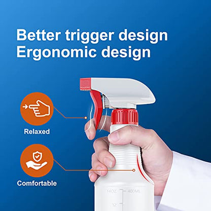 Veco Spray Bottle (5 Pack,16 Oz) with Measurements and Adjustable Nozzle(Mist & Stream Mode), HDPE Plastic Spray Bottles for Cleaning Solution, Household/Commercial/Industrial Use, No Leak and Clog - size: 16 oz 5Pack