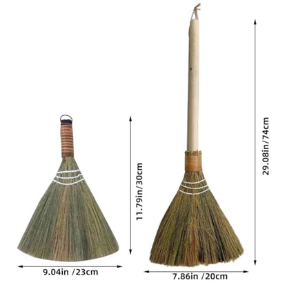 Abaodam 2pcs Hand Woven Brooms with Detachable Long Handle, Soft Straw Multipurpose Desk and Floor Cleaning Sweeper for Home Dust Removal