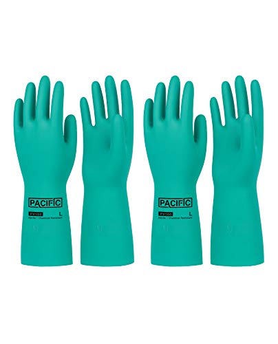 PACIFIC PPE 2 Pairs Nitrile Chemical Resistant Gloves, Flocked, Resist Household Acid, Alkali, Latex Rubber Free, 15 mil, 12.6", X-Large - color: Green/12.6", size: X-Large (Pack of 2)